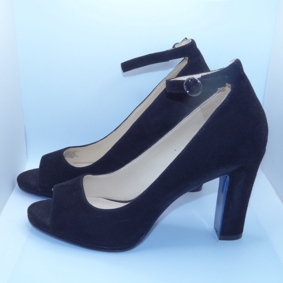 Enzo Angiolini Black Custom (Blue Bottom) Heels Granton 7.5 with Ankle Strap - Picture 3 of 7